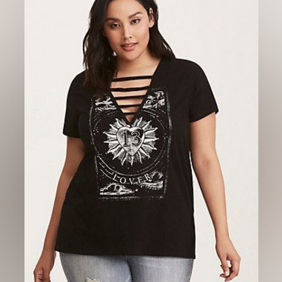torrid Tops - Torrid 3X Black Cage V Neck Witchy Tarot Short Sleeve Tee Shirt